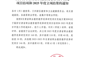 公司2个项目被列为甘肃省职业公司产品改革研究项目