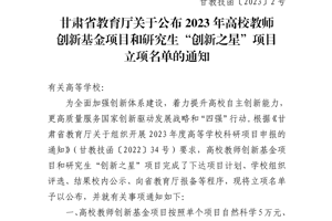 公司1个项目成功入选2023年甘肃省高校教师创新基金项目